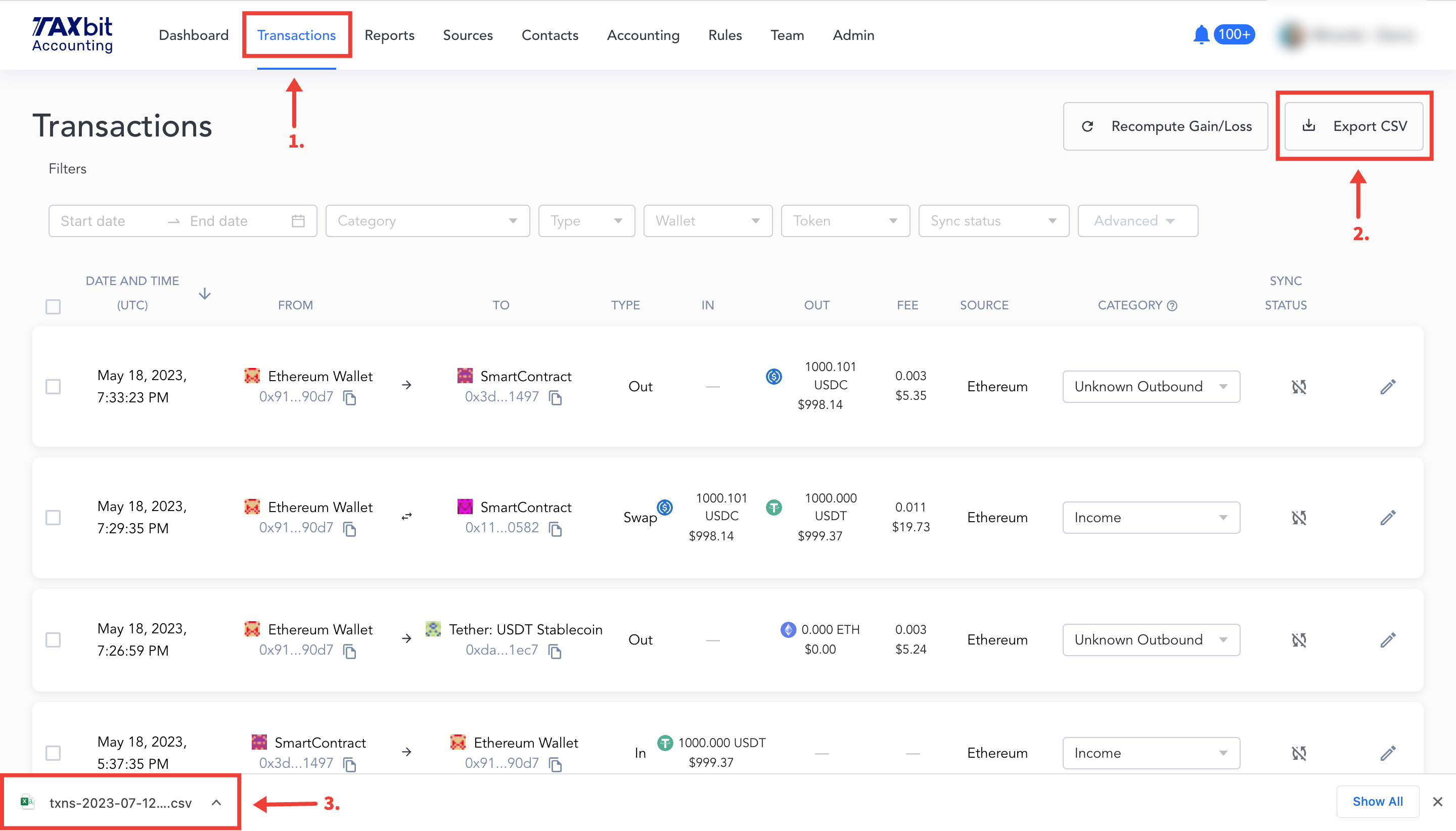 How to Use the Transactions Page